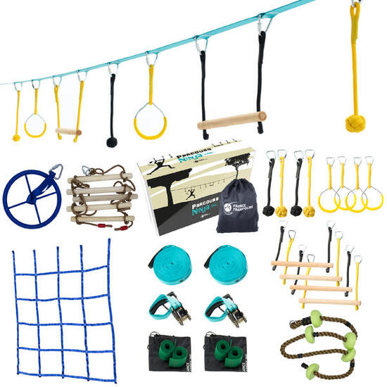 Pack Ninja XL - Parcours d'obstacles 2 Slacklines 25m + 16 Obstacles Suspendus