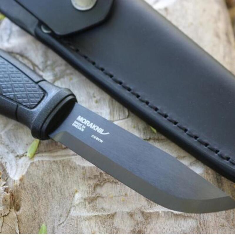 Couteau de survie Garberg carbone noir avec étui en cuir - Noir