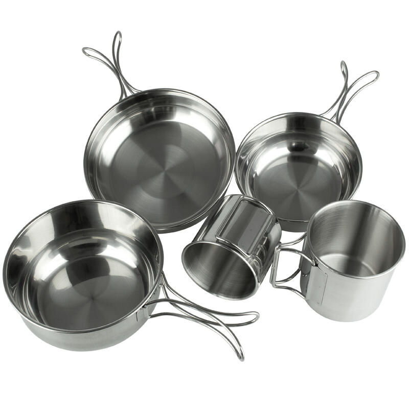 Vase de gătit pentru camping 5pcs | 3 oale și 2 căni | Oțel inoxidabil