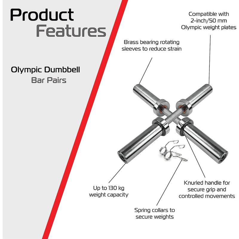 Olympic Dumbbell Bars for 2inch Weight Plates Pair BODY REVOLUTION Decathlon