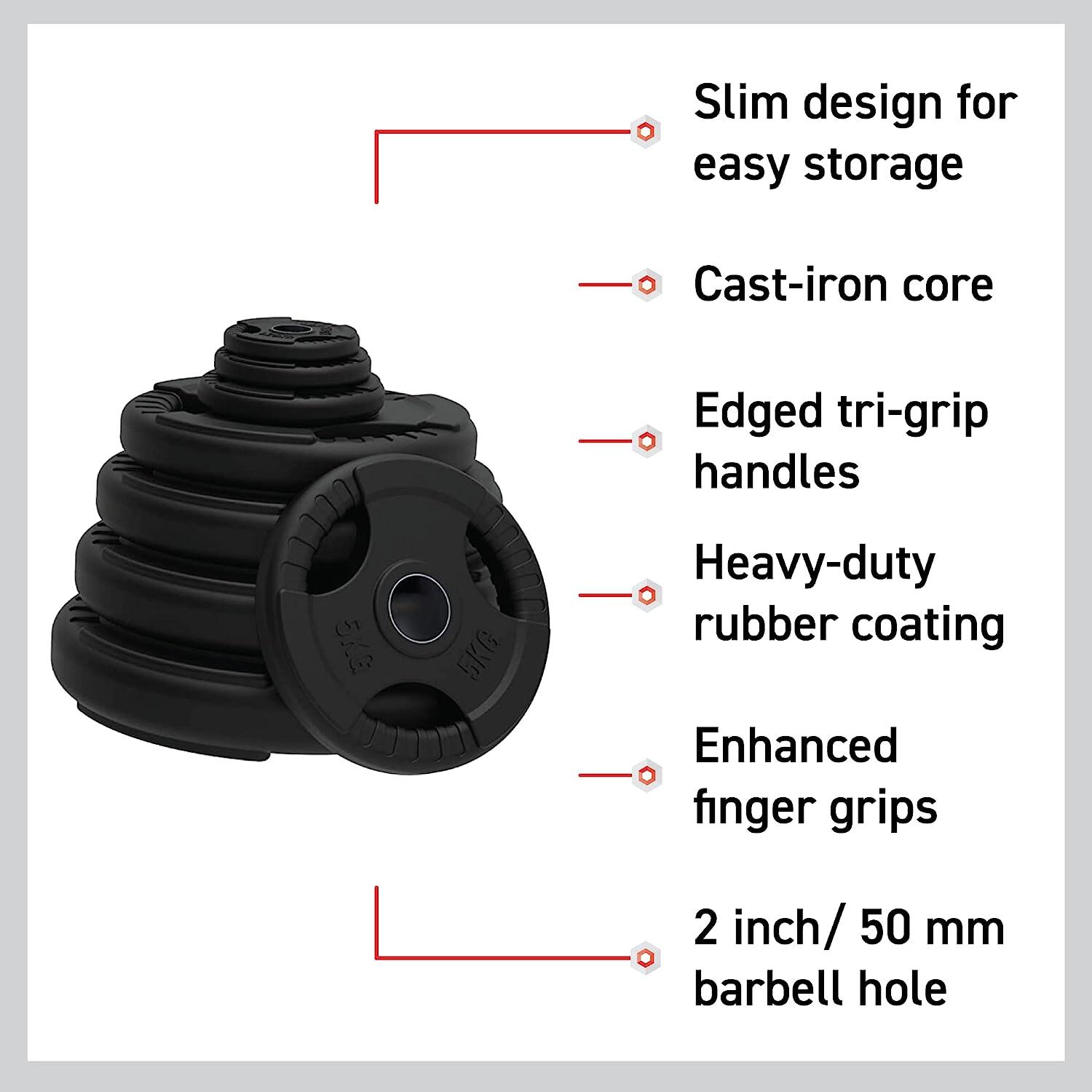 Olympic Tri-Grip Rubber Weight Plates - Black Pairs for 2inch Barbells 2/6