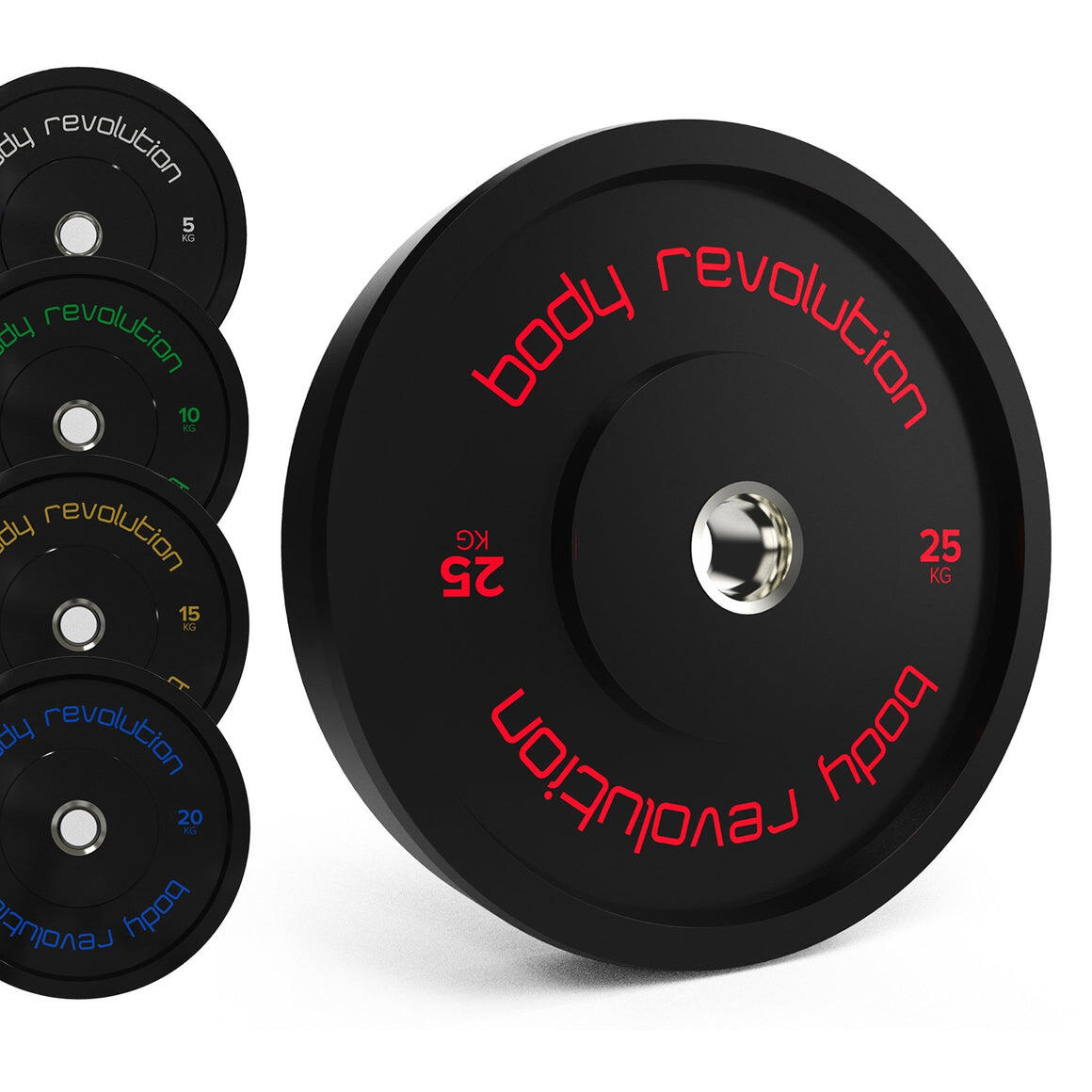 BODY REVOLUTION Olympic Bumper Plates - Black Rubber Coated Weight Plates 25kg (Pair)