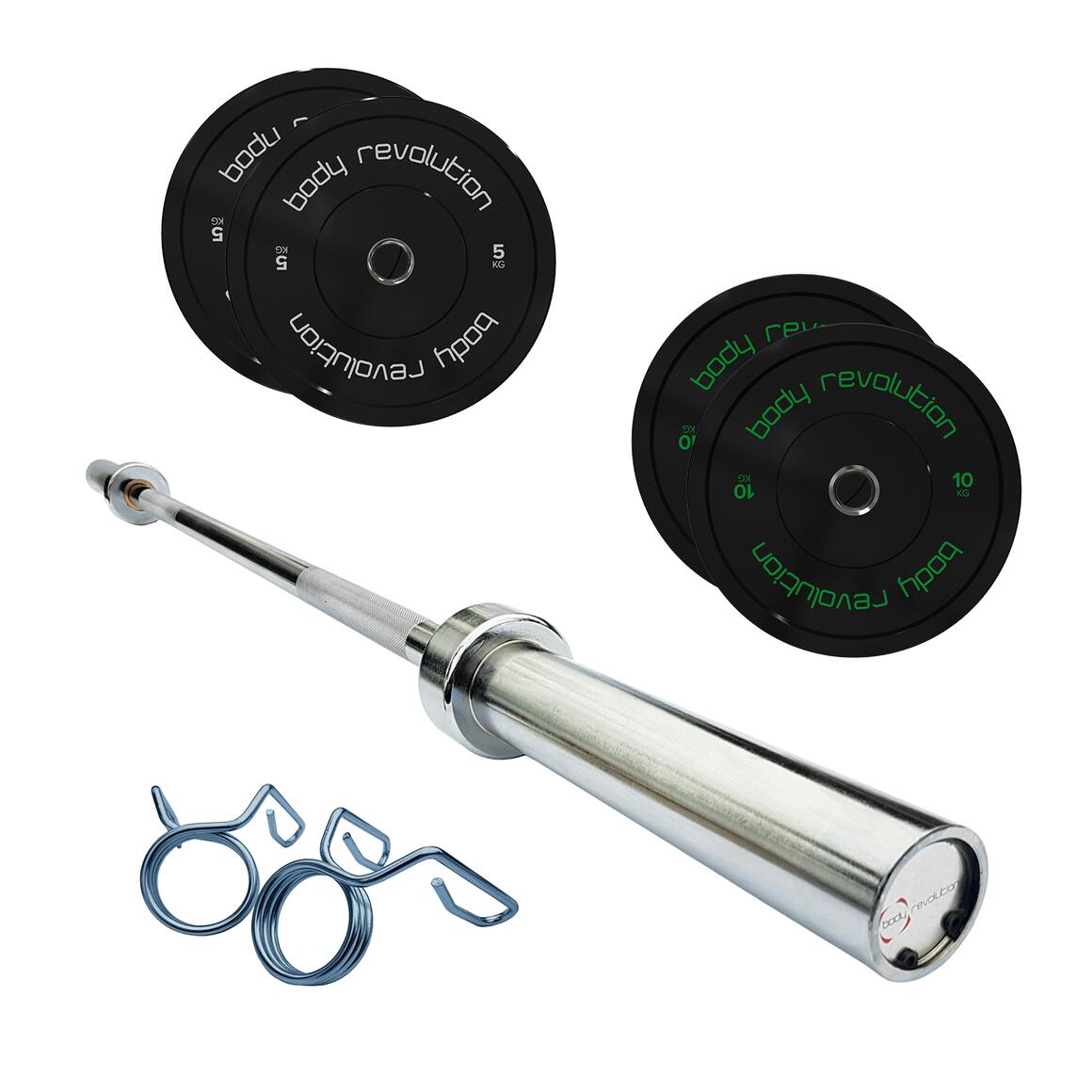 BODY REVOLUTION Olympic 7ft Barbell Bar and Weight Plate Set