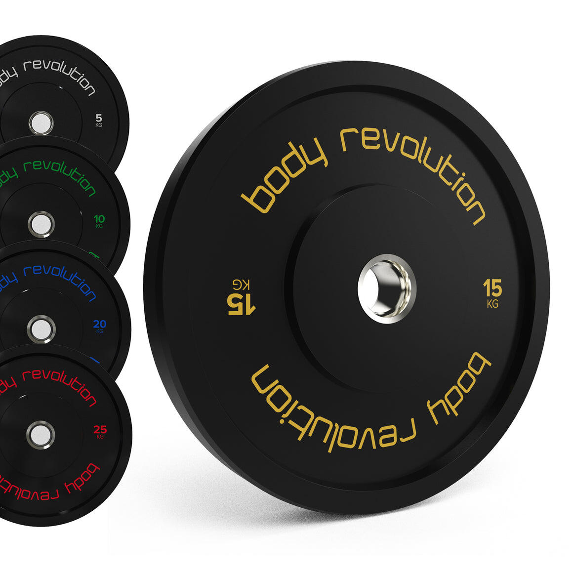 BODY REVOLUTION Olympic Bumper Plates - Black Rubber Coated Weight Plates 15kg (Pair)