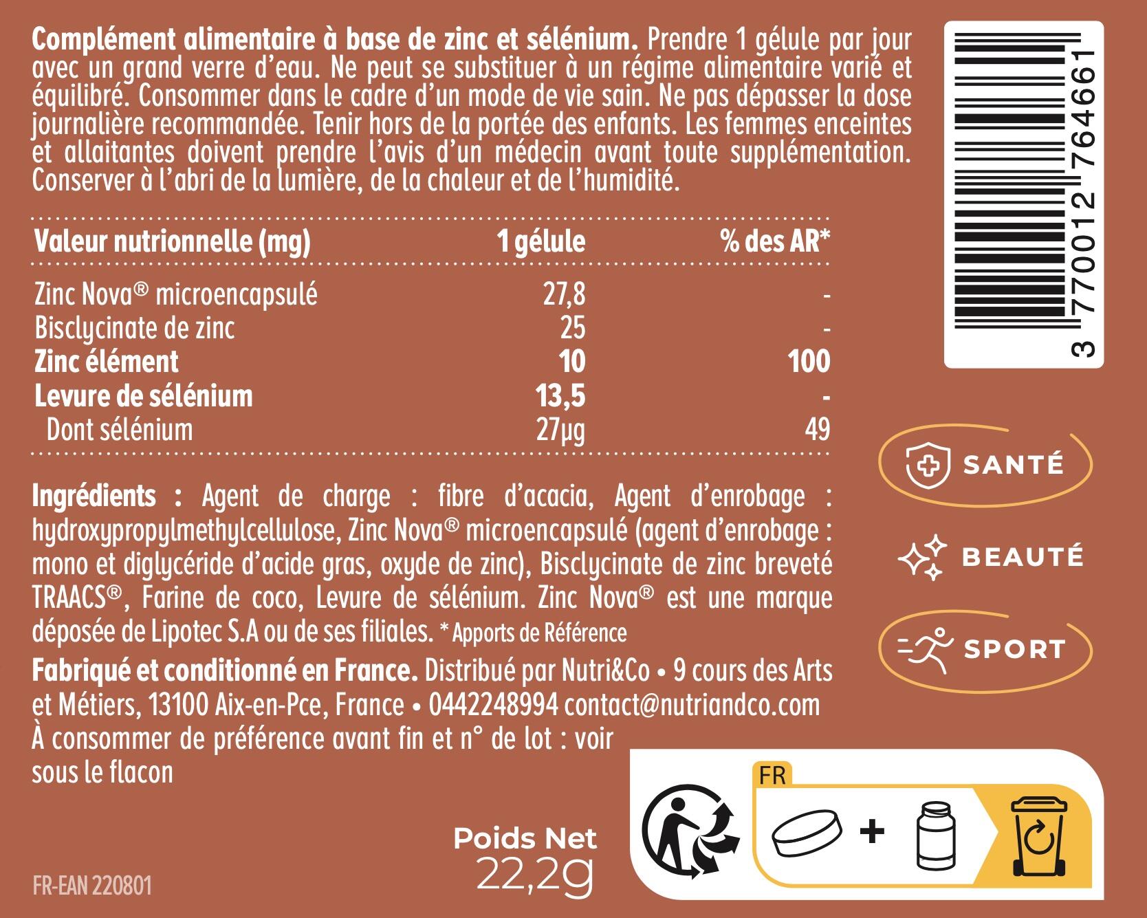 Zinc Bisglycinate et Liposomé + Sélénium - 60 Gélules 5/5