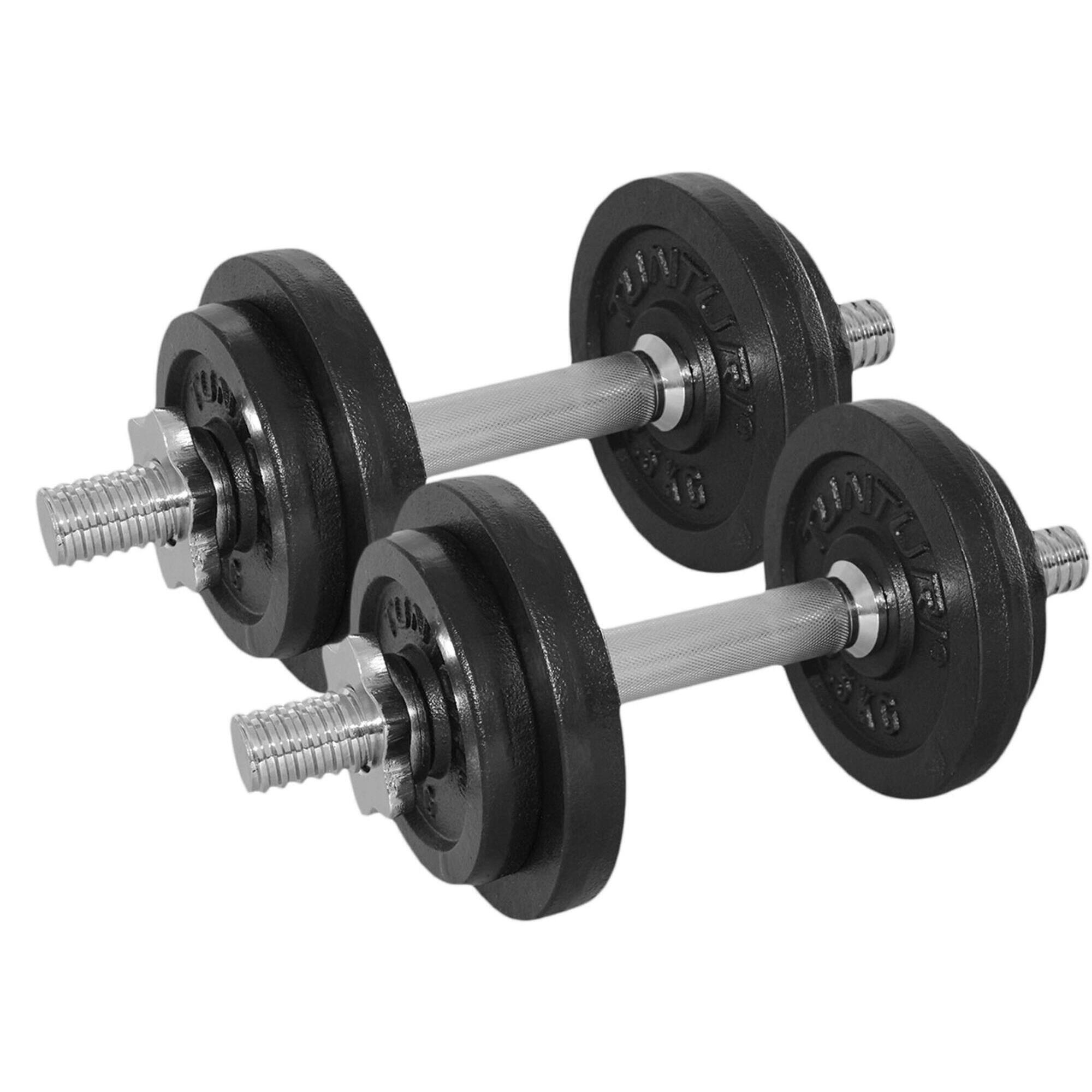 TUNTURI Dumbells Gietijzer totaal 20kg - Halterset met schroefsluiting - 2 halterstangen
