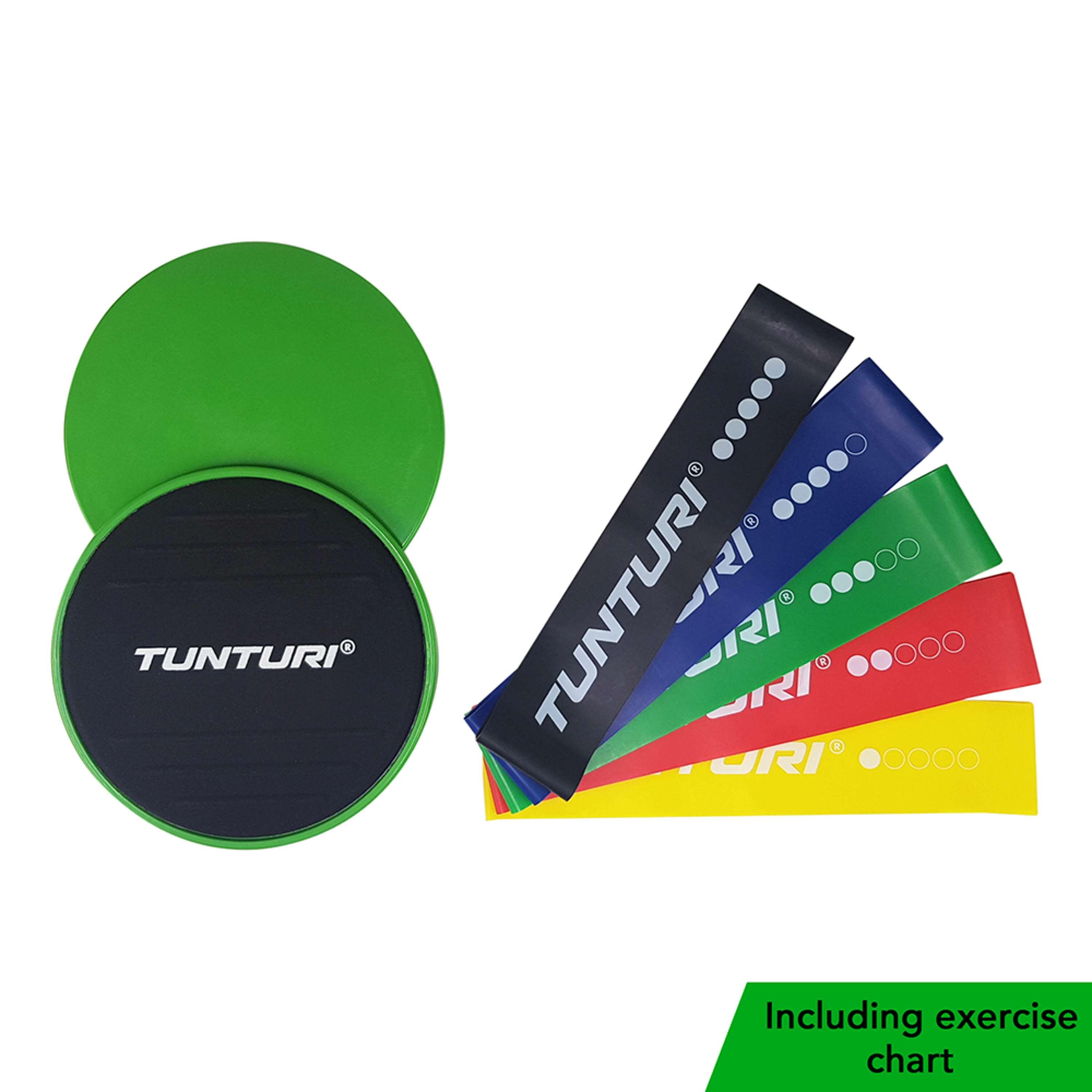 TUNTURI Resistance Band Set - Weerstandsbanden - Fitness elastiek - Met Core Sliders