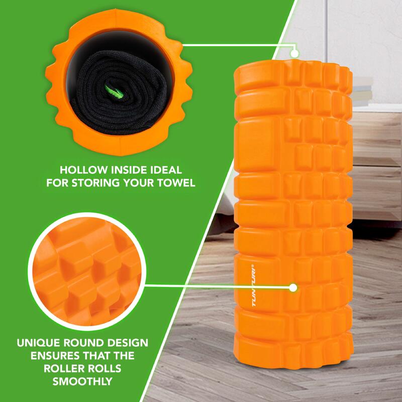 Rouleau de yoga texturé en mousse 33cm orange