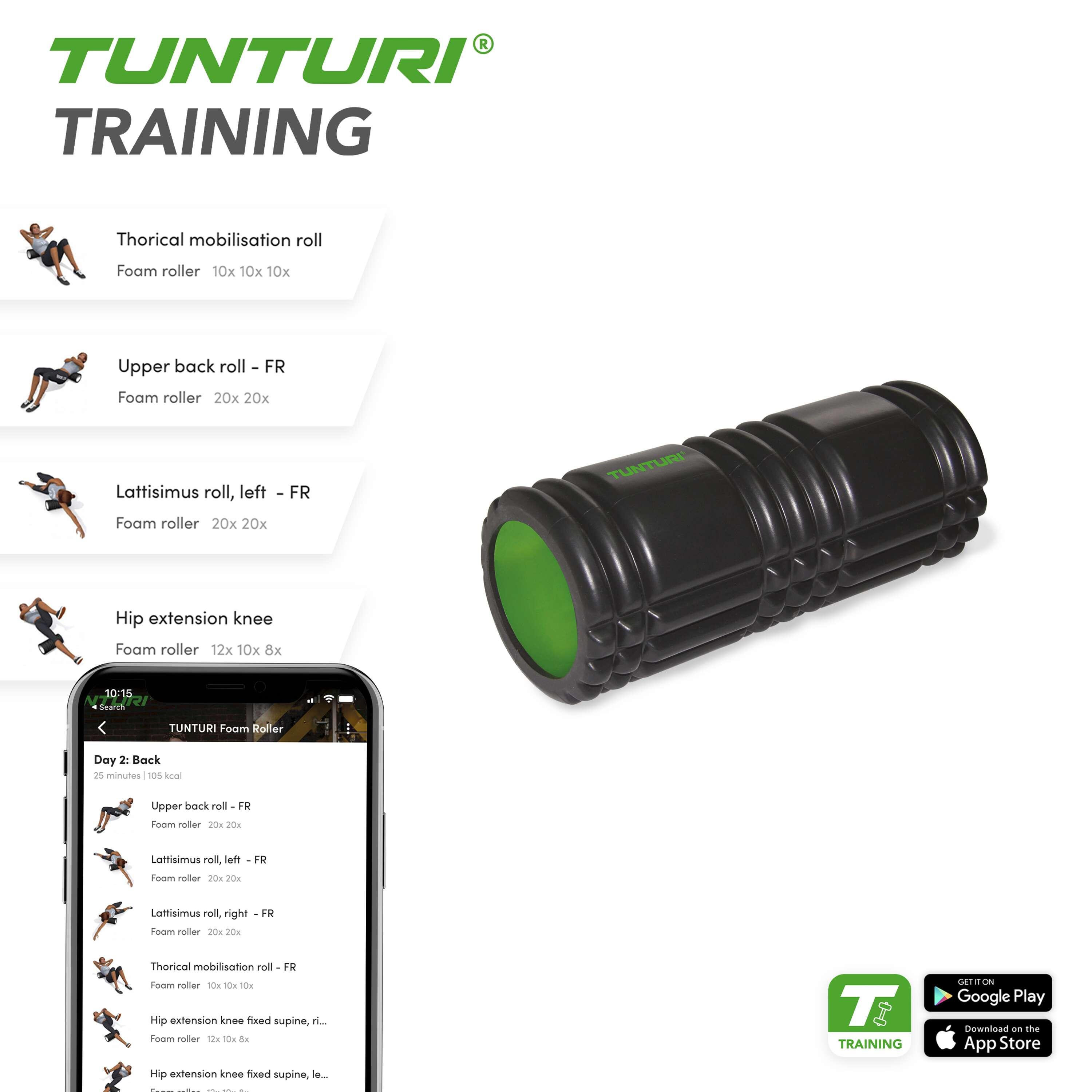 Tunturi Yoga Fascia Massage Roller 33 cm Black with Green 4/7