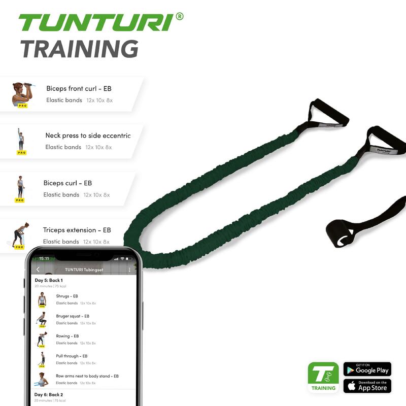 Set élastiques de musculation gainés tubing moyen, vert