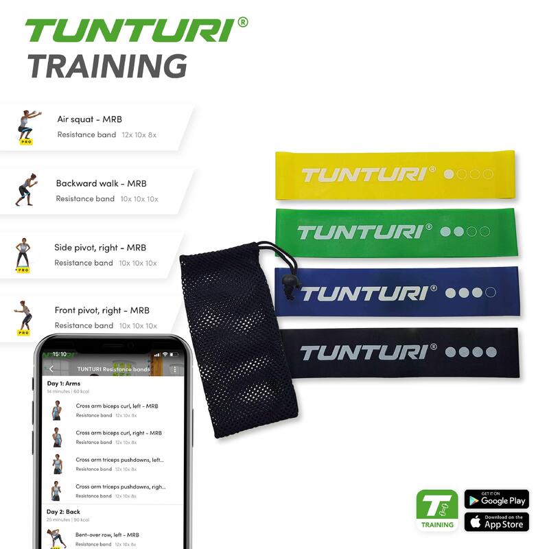 Tunturi Resistance Band Set - Bandes de gymnastique en caoutchouc avec sac