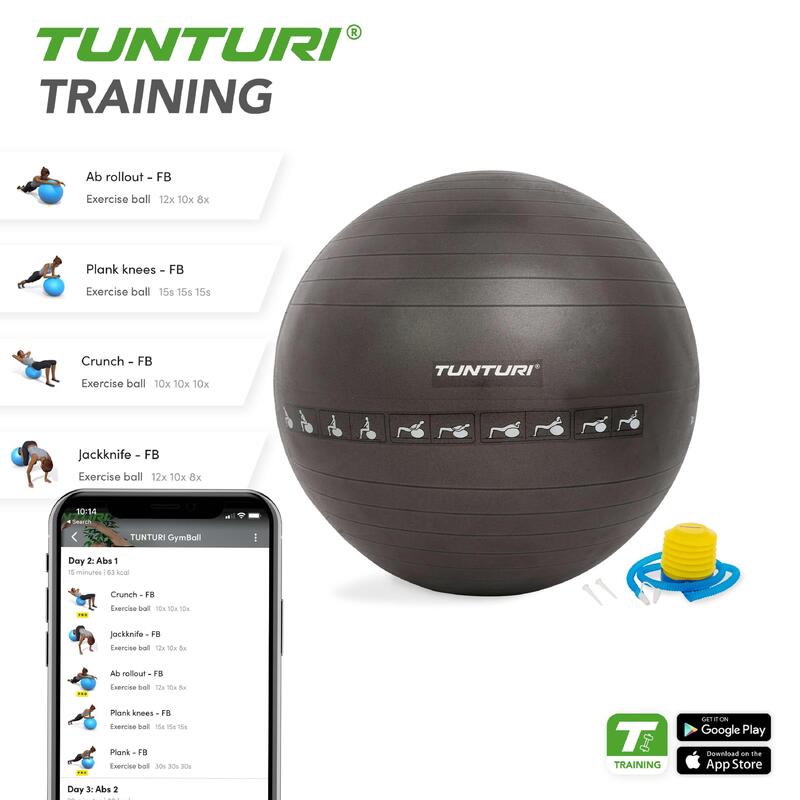 Fitnessbal - Gymball - Swiss ball - Anti burst - Incl. pomp - Zwart