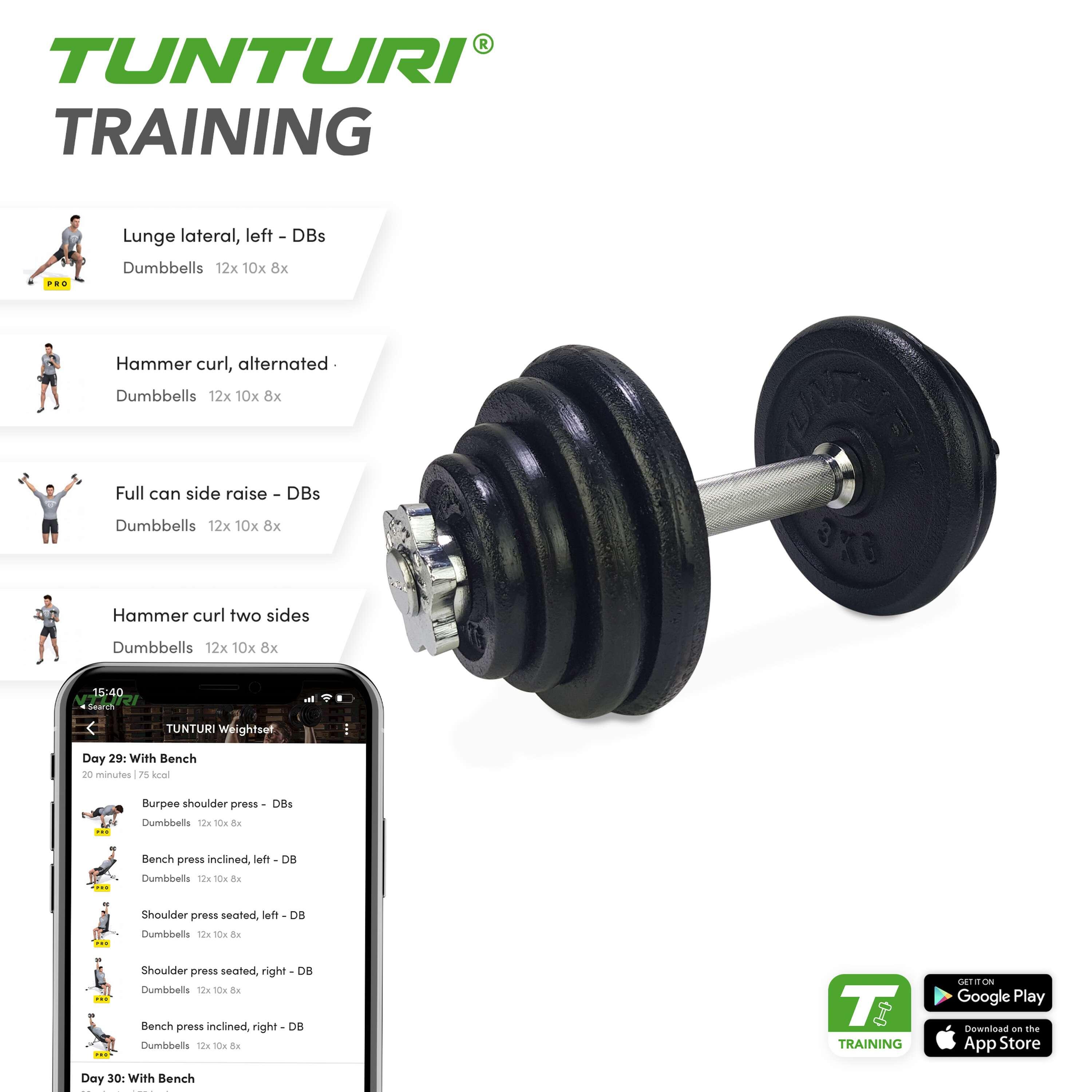 Dumbell Gietijzer totaal 15kg - Halterset met schroefsluiting - 1 Halterstang 6/7