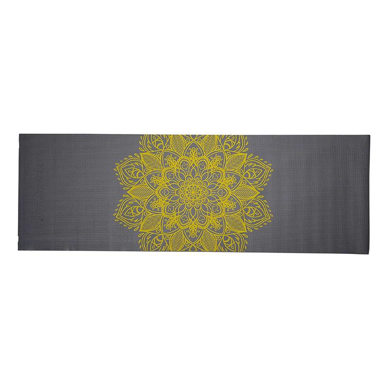 Tunturi Tapis de yoga PVC 4 mm antidérapant Anthracite avec impression Mandala