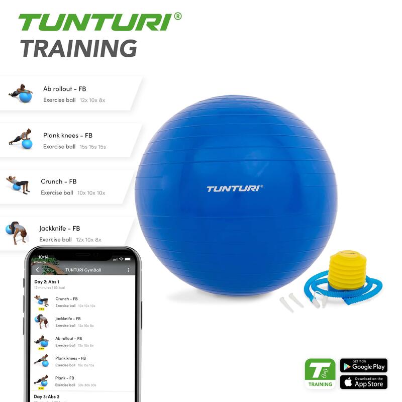 Tunturi Gym Ball - Gymnastikball Sitzball 65 cm Blau