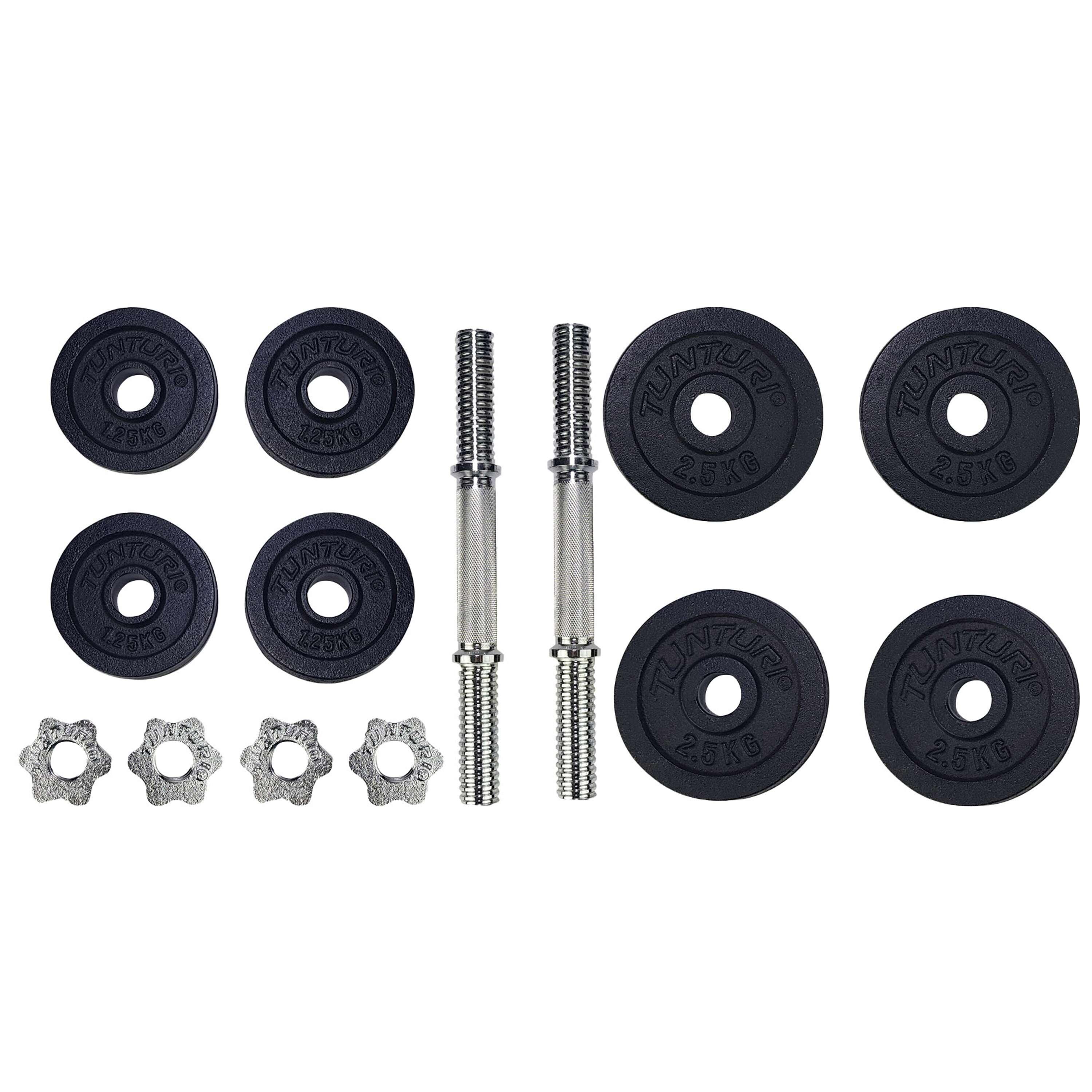 Dumbells Gietijzer totaal 20kg - Halterset met schroefsluiting - 2 halterstangen 3/7