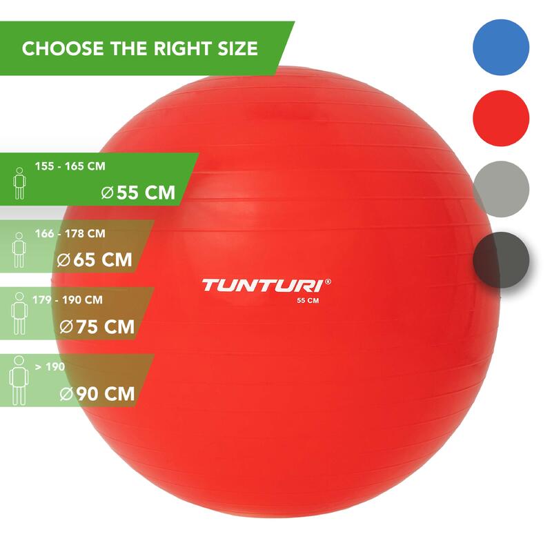 Fitnessball - Gymnastikball - Schweizer Ball - 55 cm - Inkl. Pumpe - Rot