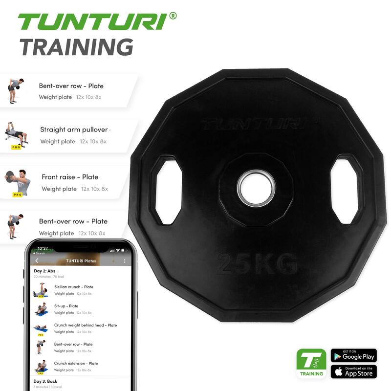 Discos Olimpicos Tunturi Olympic Rubber Plates - 25kg. Formato: individual