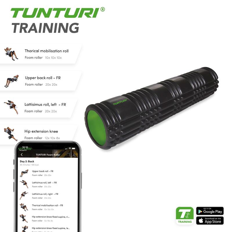 Masážní válec Foam Roller TUNTURI 61 cm / 13 cm černozelený