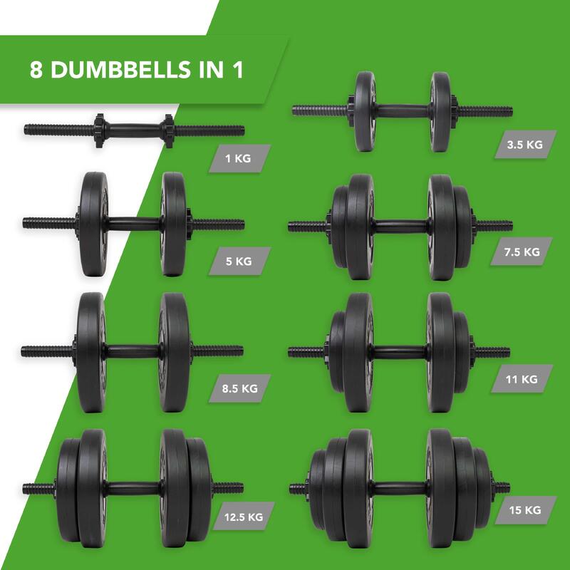 Haltère musculation vinyle 15kg 2 barres noir