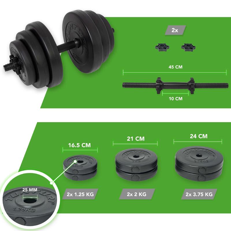 Haltère musculation vinyle 15kg 2 barres noir