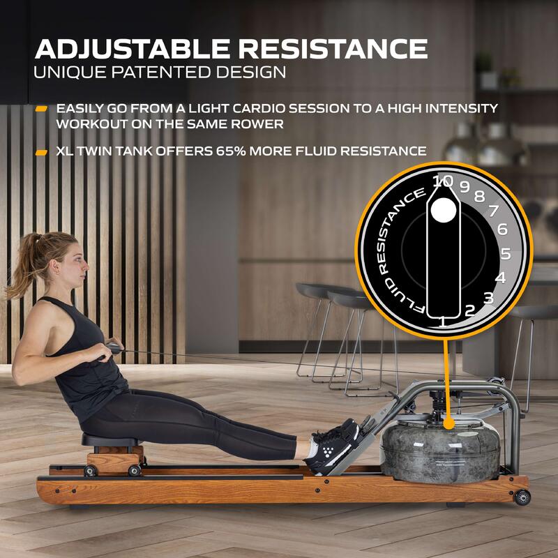 Fluid Rower Apollo PRO XL Wasser Rudergerät Dual Rail