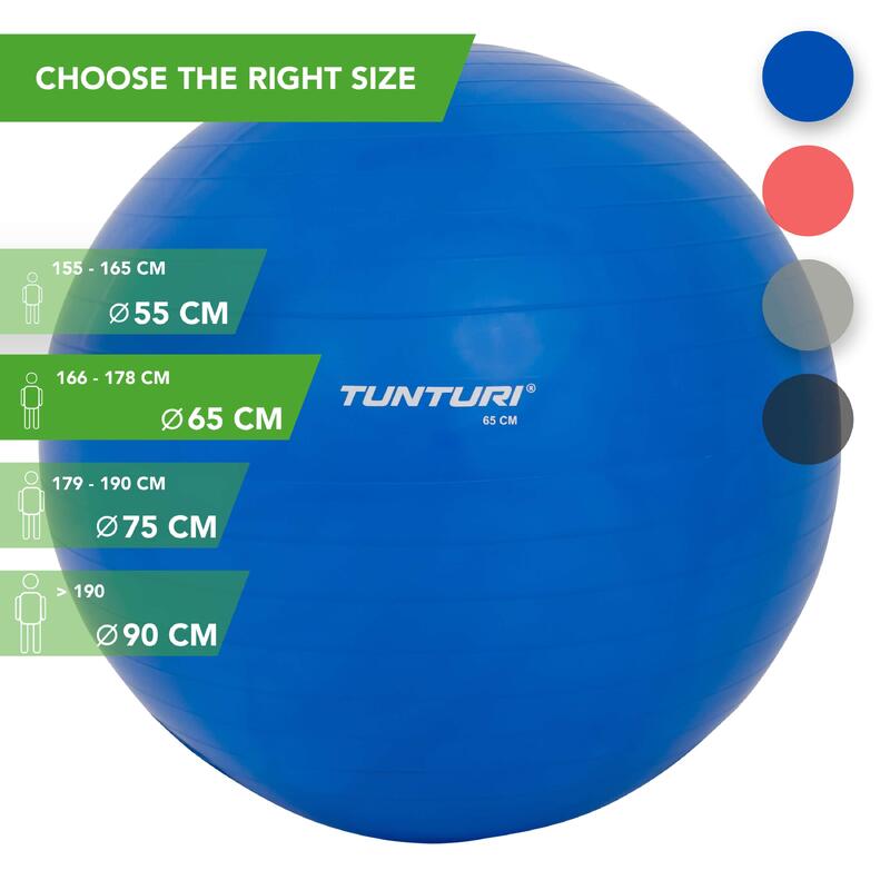 Tunturi Gym Ball - Gymnastikball Sitzball 65 cm Blau