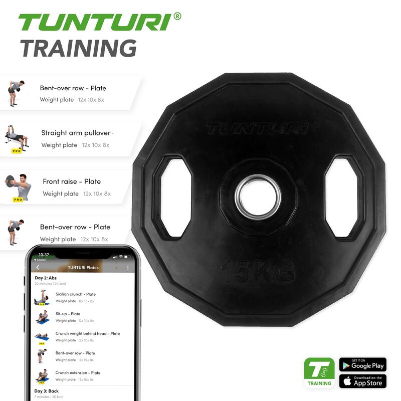 Discos Olimpicos Tunturi Olympic Rubber Plates - 15kg. Formato: individual