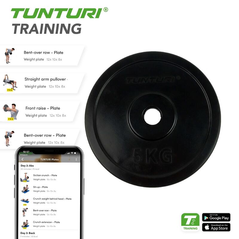 Tunturi Disque de poids caoutchouté de 5 kg 30 mm