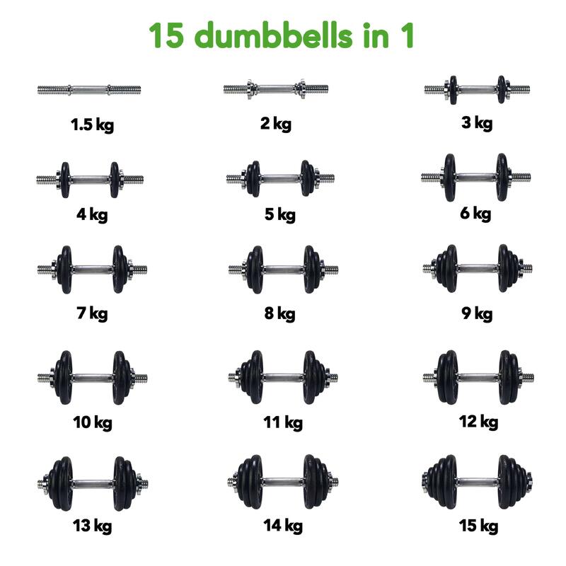 Gewichten - Halterset - Dumbbell Set - 1 Halterstang - Zwart