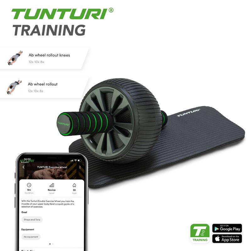 Tunturi Pro Exercise Wheel Deluxe Ab Roller mit Matte Schwarz