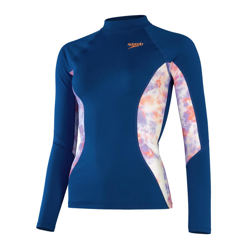 TIE-DYE LADIES' SUN PROTECTION LONG SLEEVE RASHGUARD - BLUE