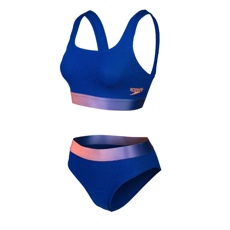 TIE DYE LADIES' DEEP U BRA TOP SWIMMING SET - BLUE - Decathlon