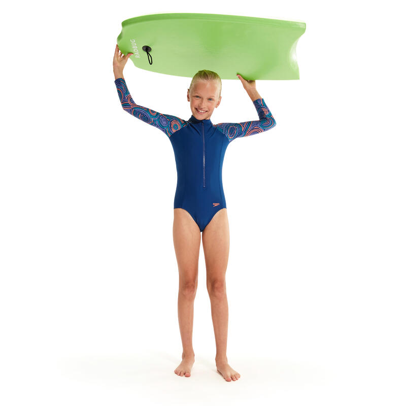 PRINTED 女童 (6-14 歲) 長袖泳衣 - 藍色