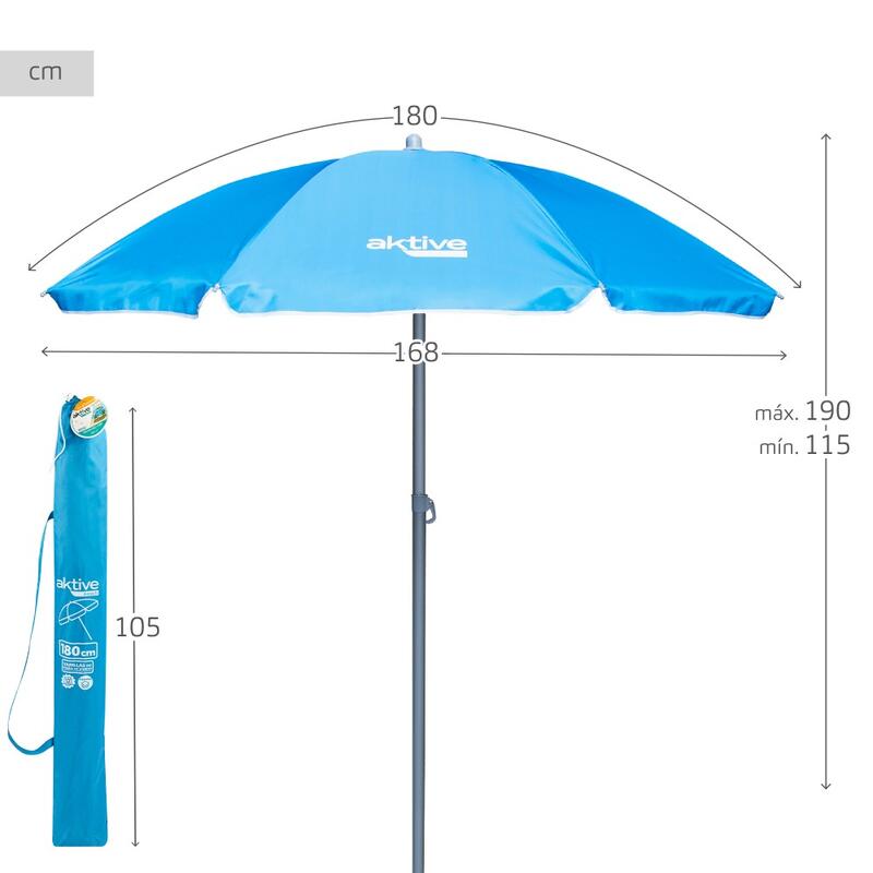 Sombrilla de playa Ø180 cm inclinable c/protección UV50 Aktive