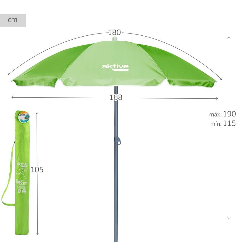 Sombrilla de playa Ø180 cm inclinable c/protección UV50 verde Aktive