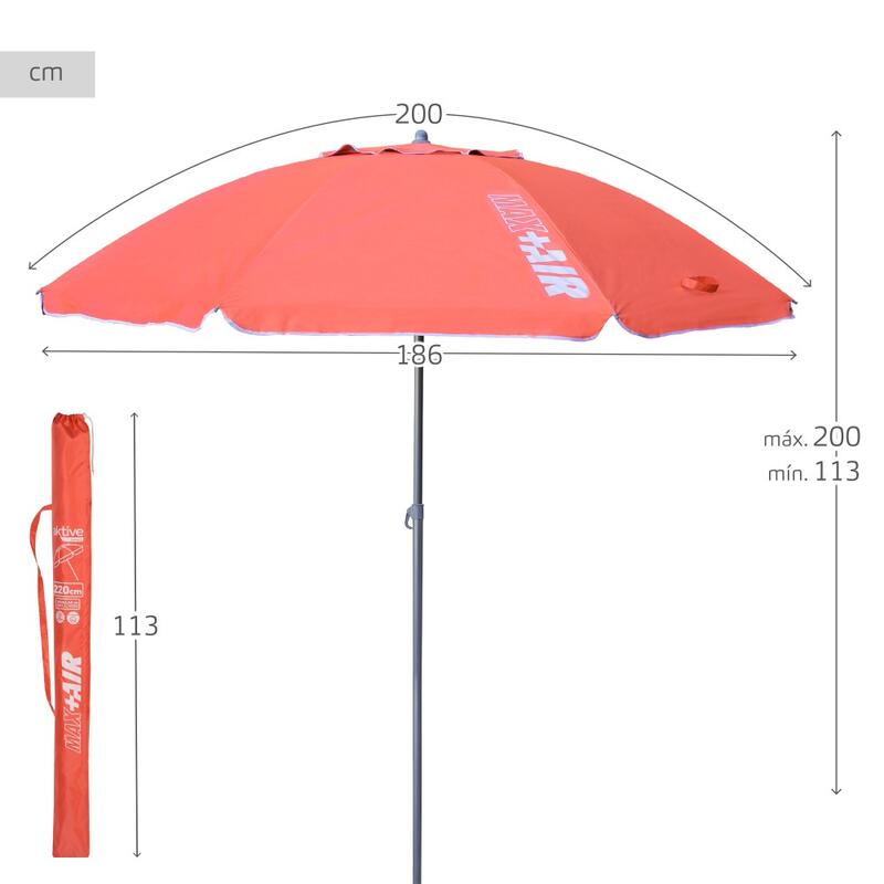 Guarda-sol  de praia corta-vento Ø200 cm com proteção UV50 Coral Aktive