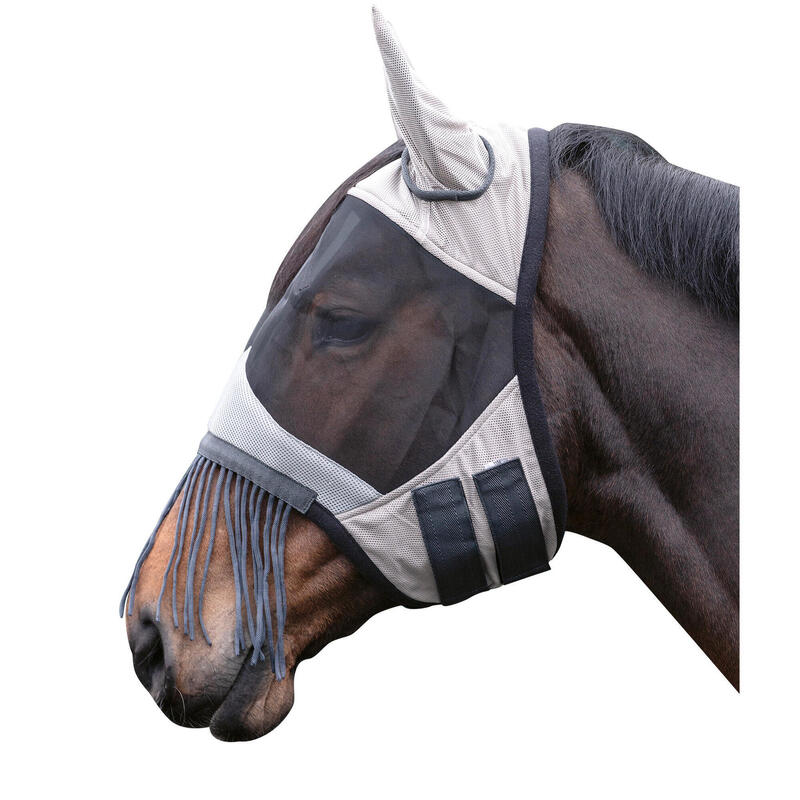 Fliegenschutzmaske Fringes für Pferd grau / schwarz