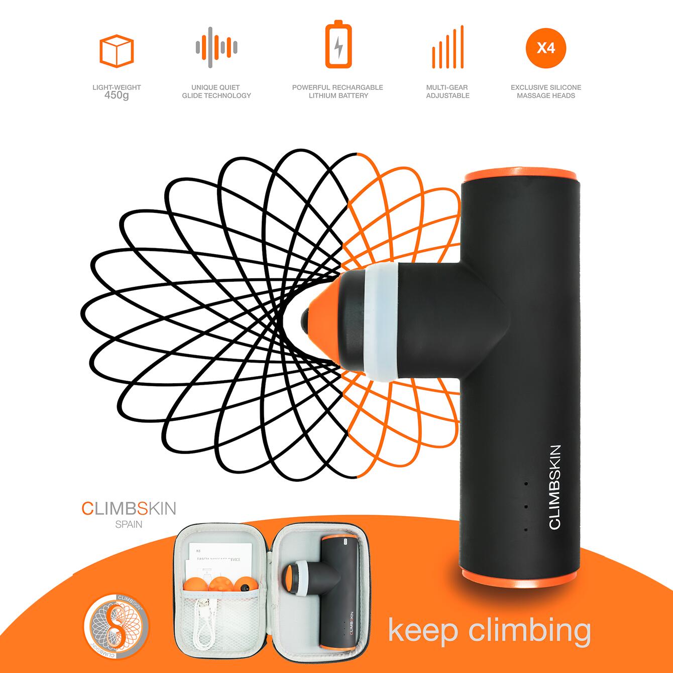 CLIMBSKIN Pistola de Masaje Climbskin Negra con Temporizador y 3 Velocidades