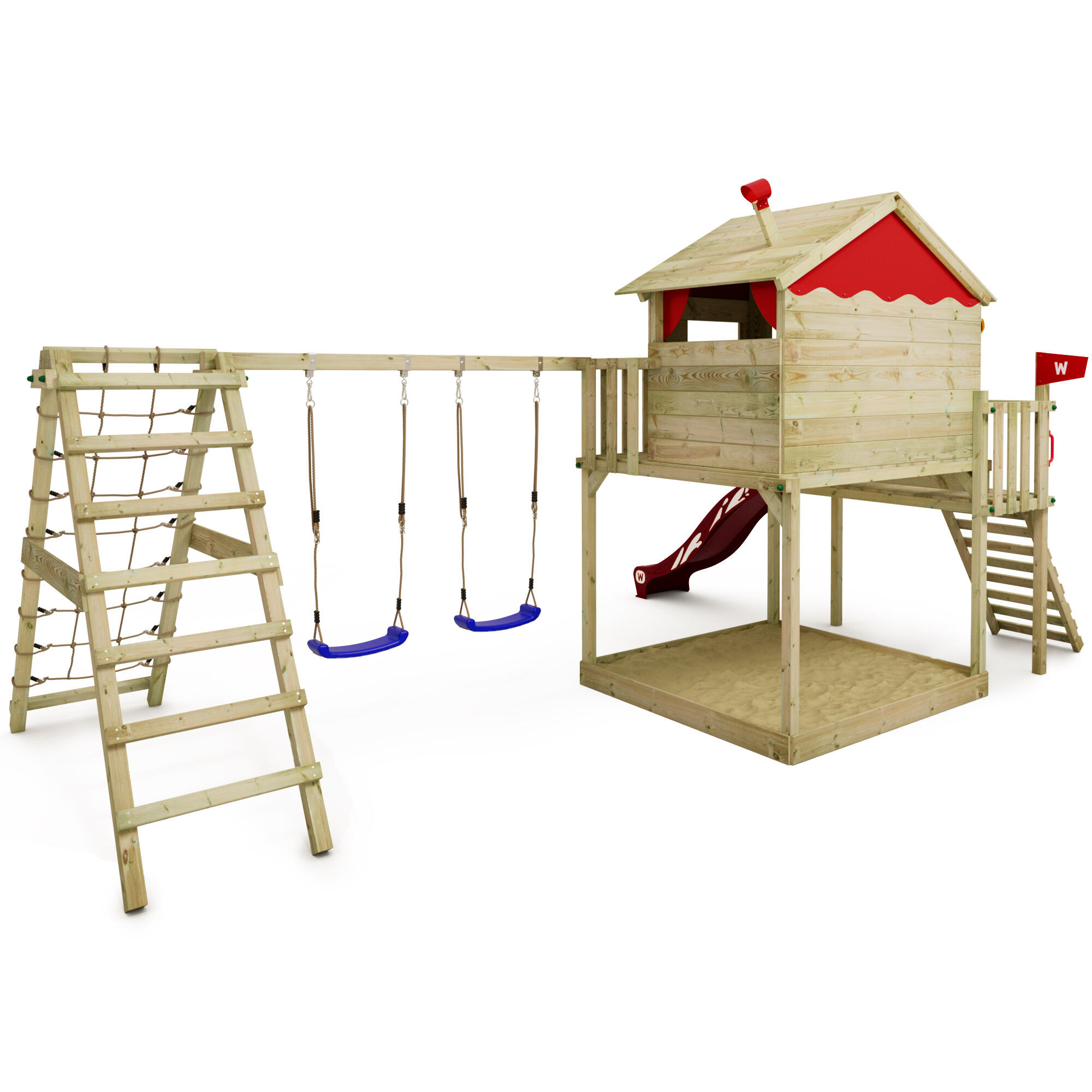 Wickey Smart Coast – Portique En Bois Avec Balançoire, Toboggan, Bac à Sable, échelle – Tour D'escalade 120 & 150 Cm – Jardin, Norme EN 71