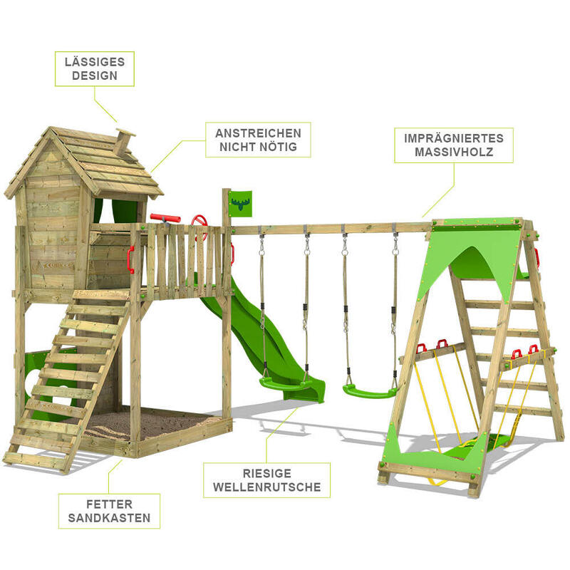 Aire de jeux HappyHome balançoire SurfSwing et toboggan vert