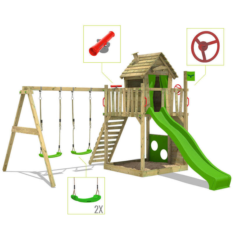 Aire de jeux HappyHome avec toboggan vert pomme