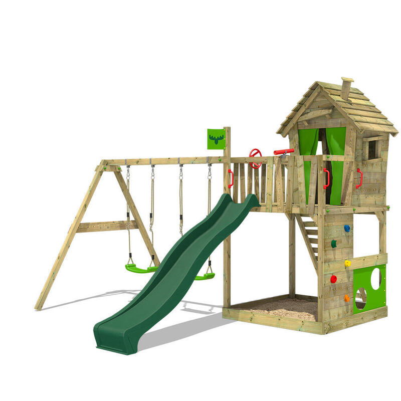 Aire de jeux HappyHome avec balançoire et toboggan vert