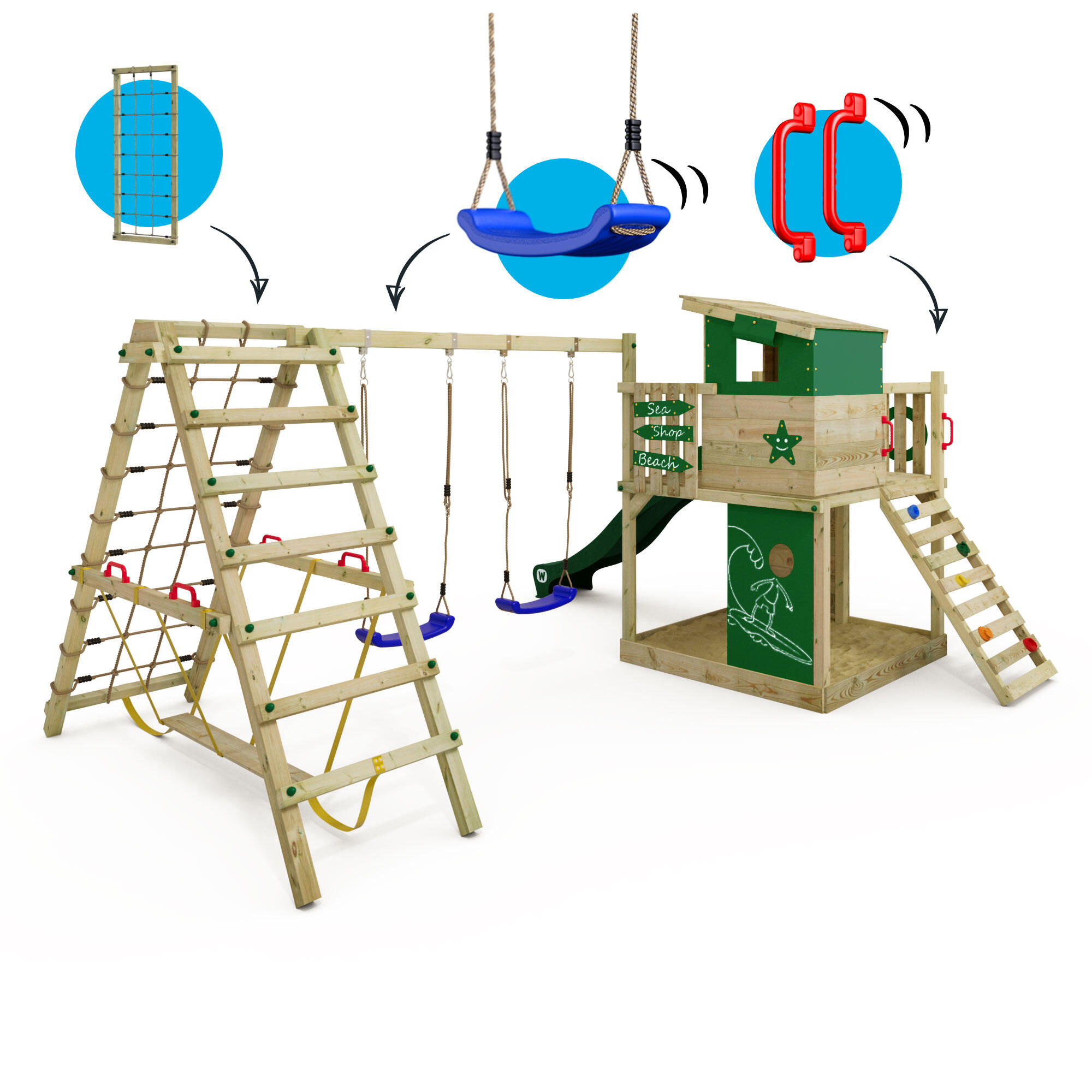 Smart Surf speeltoren met schommel & groene glijbaan 5/7
