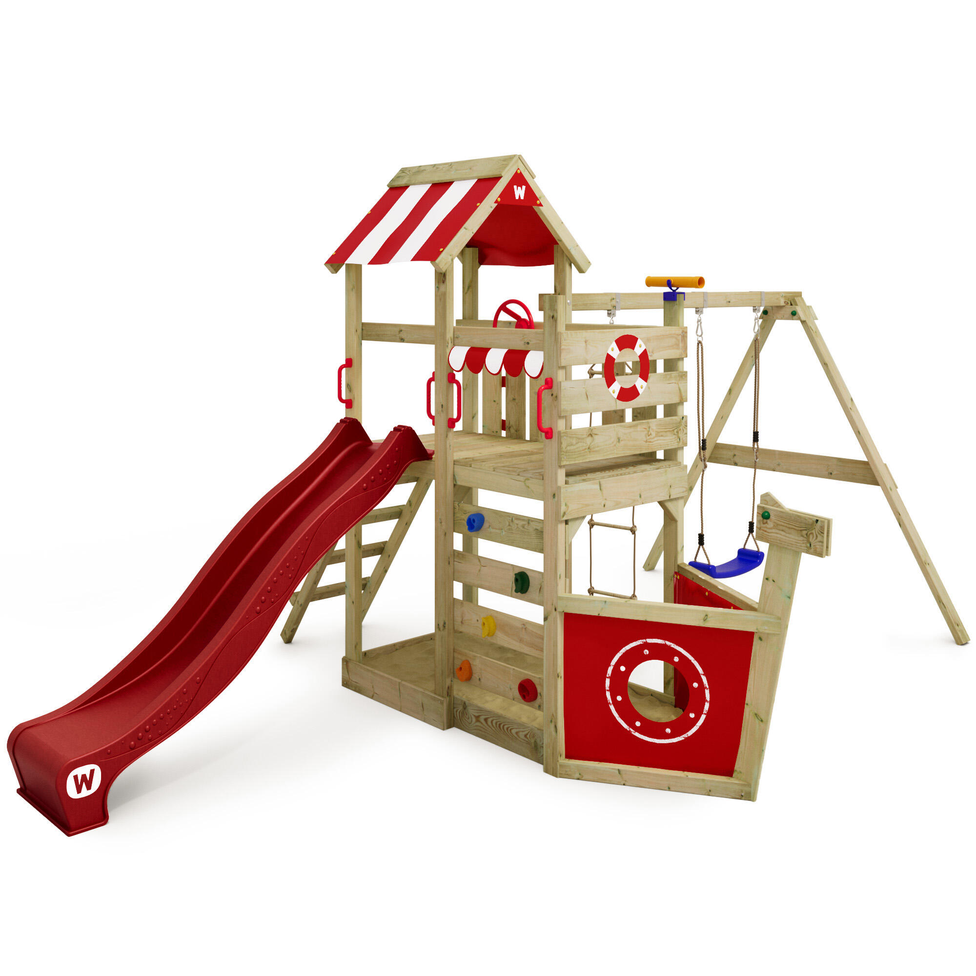 Wickey - Aire De Jeux Seaflyer Avec Balançoire Et Toboggan Rouge - Aire De Jeu - Rouge - No Size - Decathlon