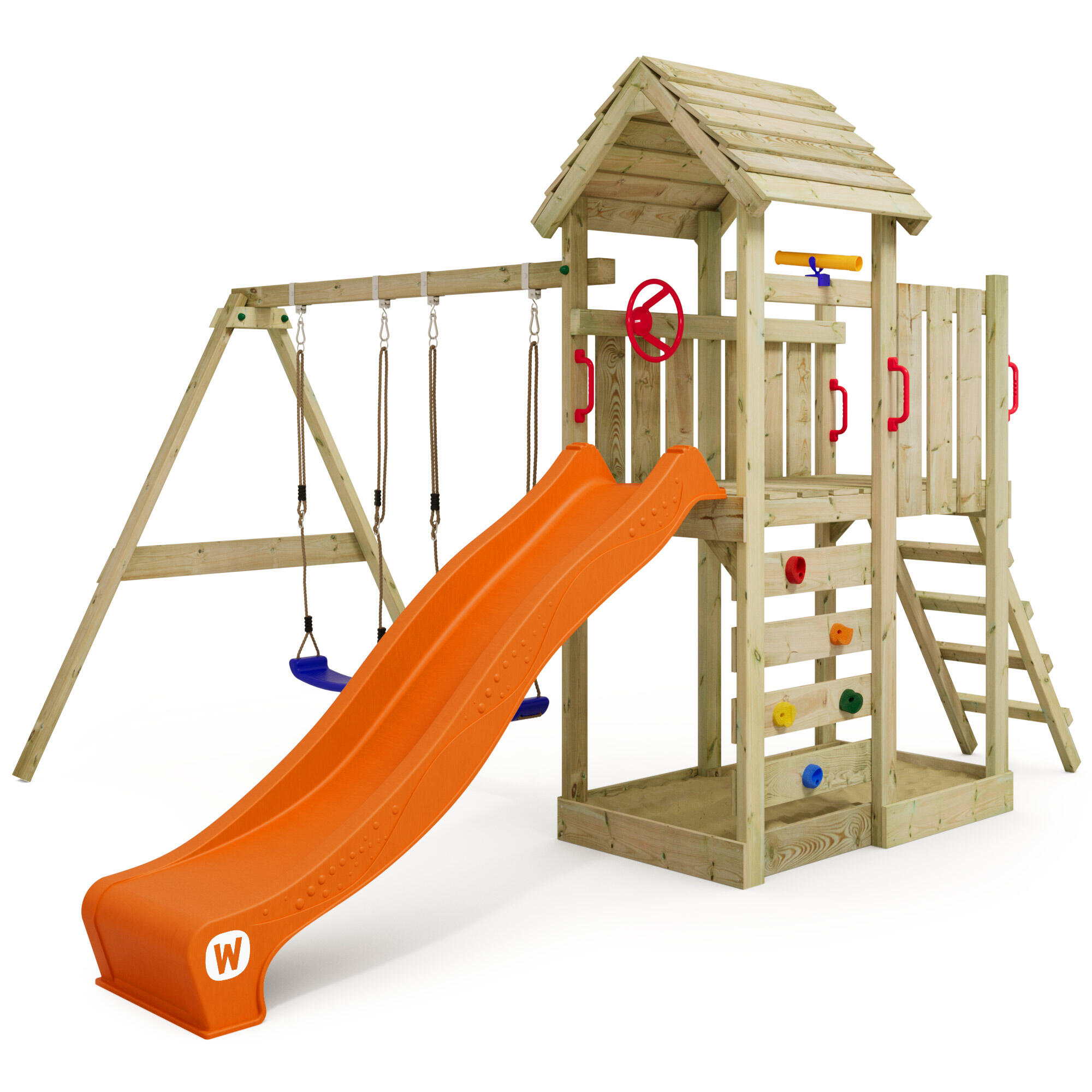 Wickey - Aire De Jeux Multiflyer Toit En Bois Avec Balançoire Orange - Aire De Jeu - Orange - No Size - Decathlon