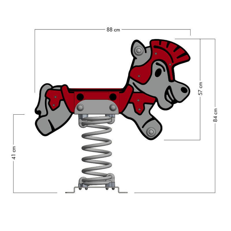 Spring wip PRO paard "Rumbley" - BETONANKER - grijs/rood