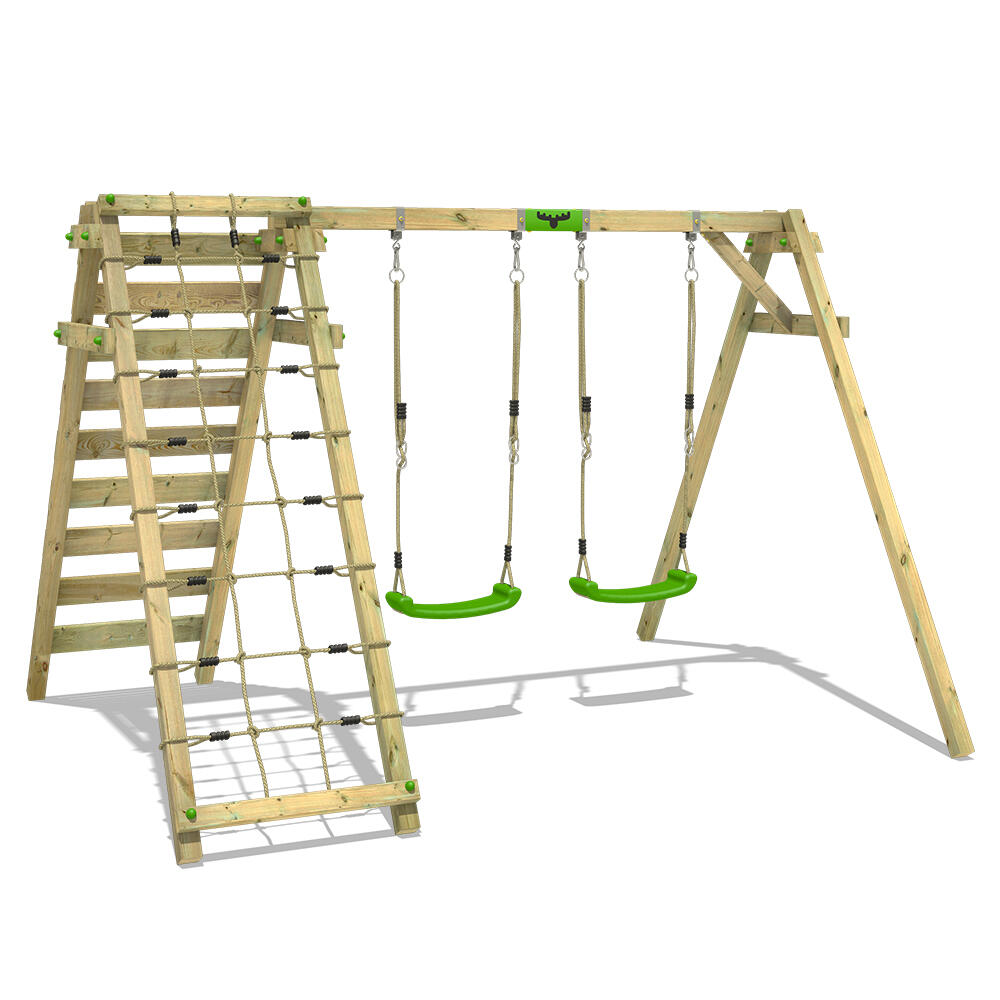 Fatmoose - Portique De Balançoire Jollyjungle Vert Pomme & Filet À Grimper - Aire De Jeu - Vert - No Size - Decathlon