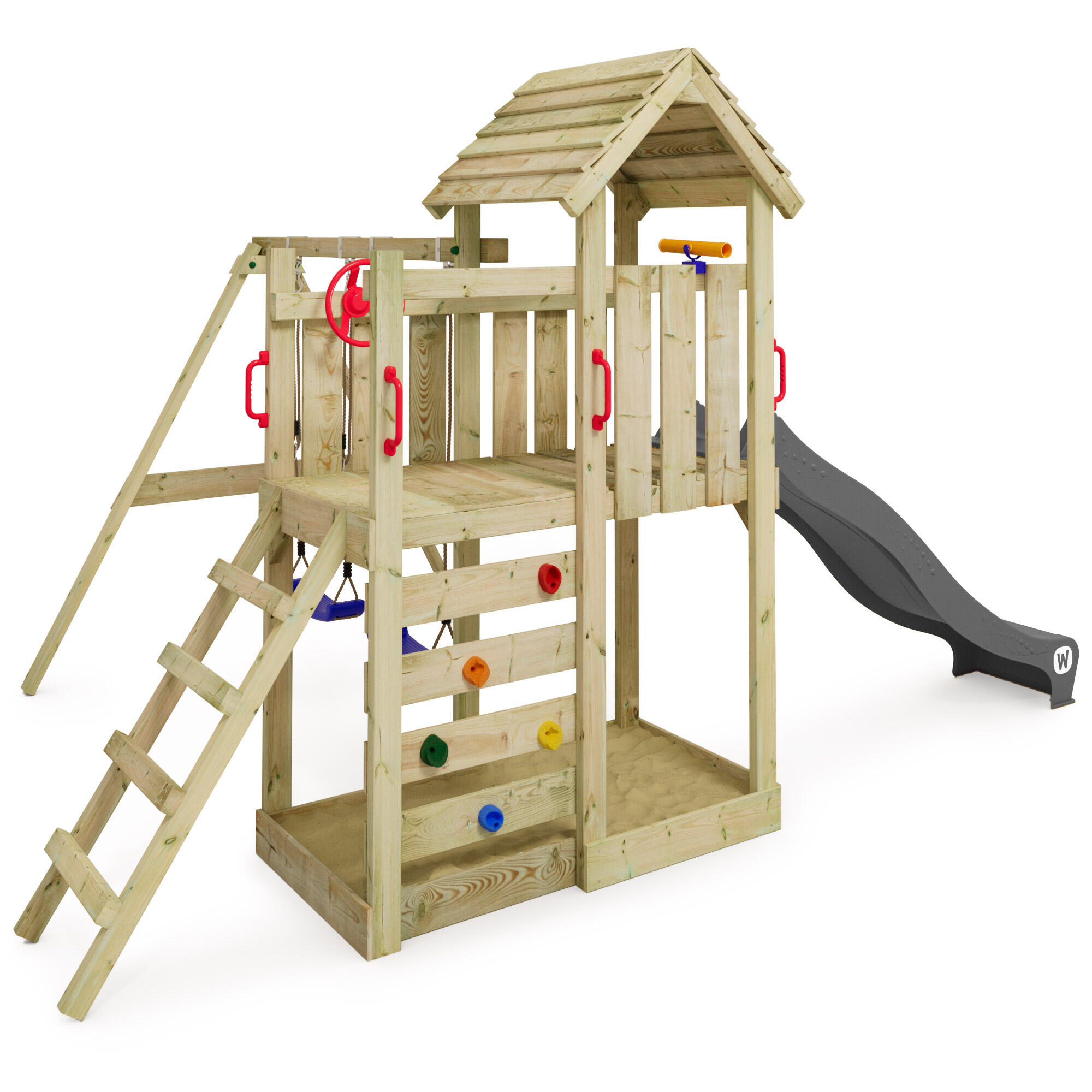 Parque infantil Wickey MultiFlyer con techo de madera 2/7