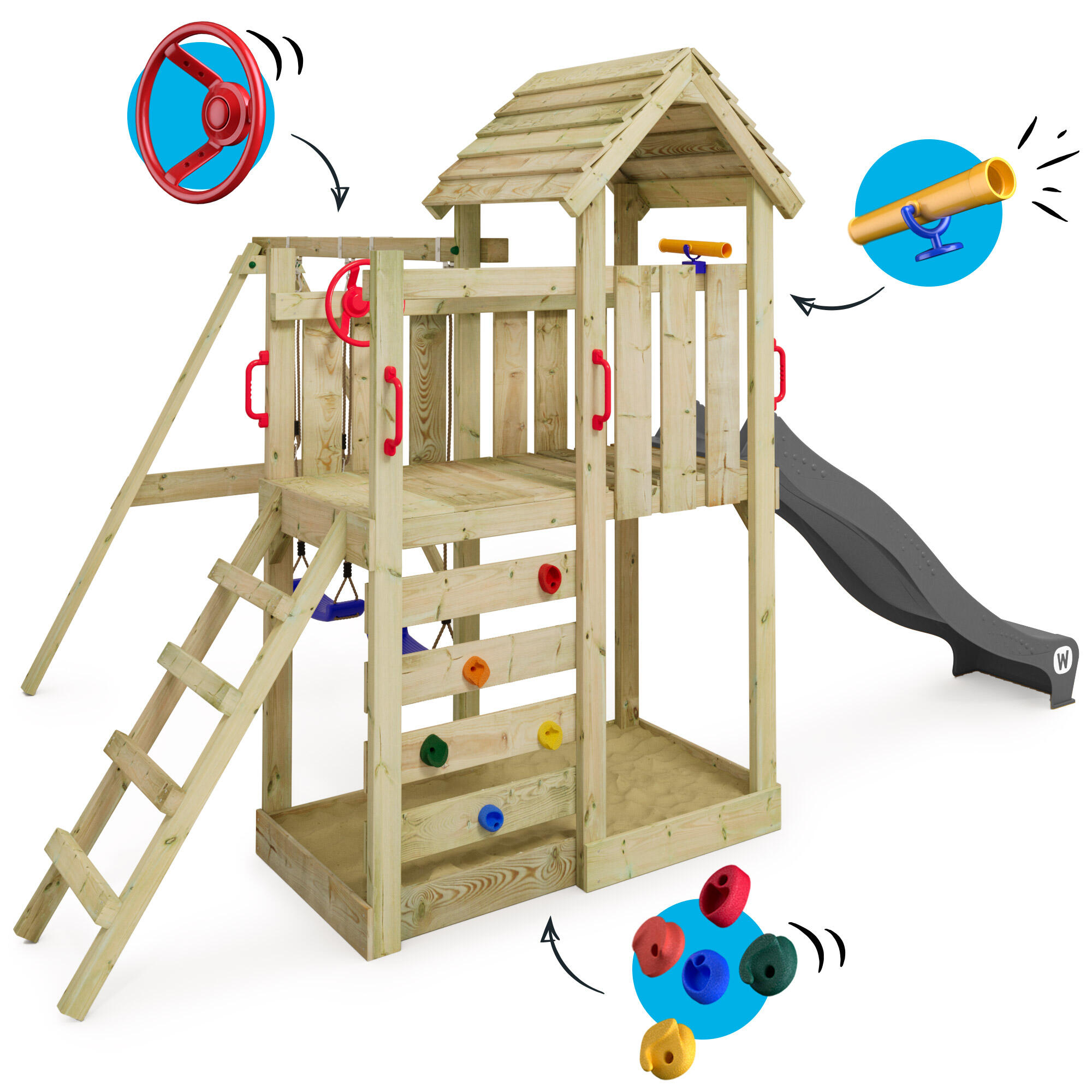 Parque infantil Wickey MultiFlyer con techo de madera 4/7